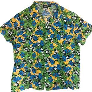 DISNEY Mickey Mouse Hawaiian Shirt Men’s XXL Hibiscus Floral Allover Print Party